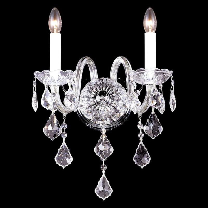 Бра в классическом стиле с 2-мя лампами и хрустальными подвесками Crystal lamps Хром Прозрачное Стекло Бра в классическом стиле с 2-мя лампами и хрустальными подвесками Crystal lamps Хром Прозрачное Стекло в Твери | Loft Concept
