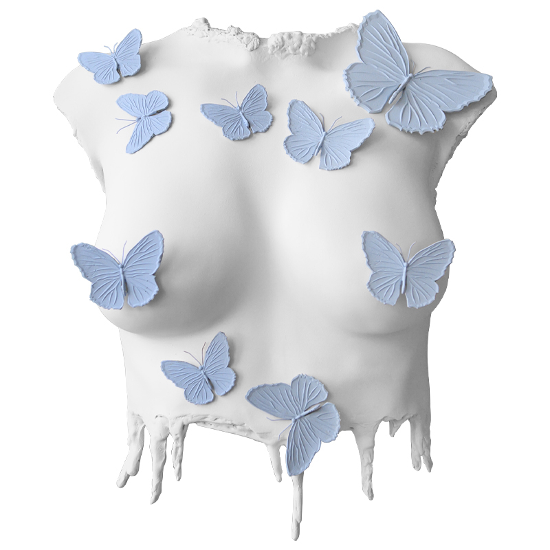 Аксессуар на стену Sculpture Female Torso Butterflies Белый Голубой Аксессуар на стену Sculpture Female Torso Butterflies Белый Голубой в Твери | Loft Concept