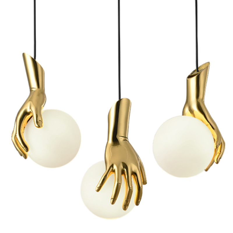 Подвесной светильник Золотая рука Gold Hand Pendant lamp Глянцевое золото Прозрачный белый Подвесной светильник Золотая рука Gold Hand Pendant lamp Глянцевое золото Прозрачный белый в Твери | Loft Concept