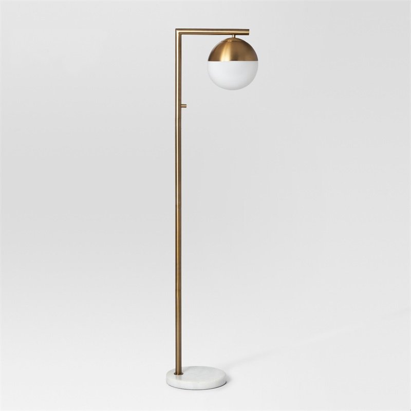 Торшер Geneva Single Glass Globe Floor Lamp Белый Латунь Торшер Geneva Single Glass Globe Floor Lamp Белый Латунь в Твери | Loft Concept