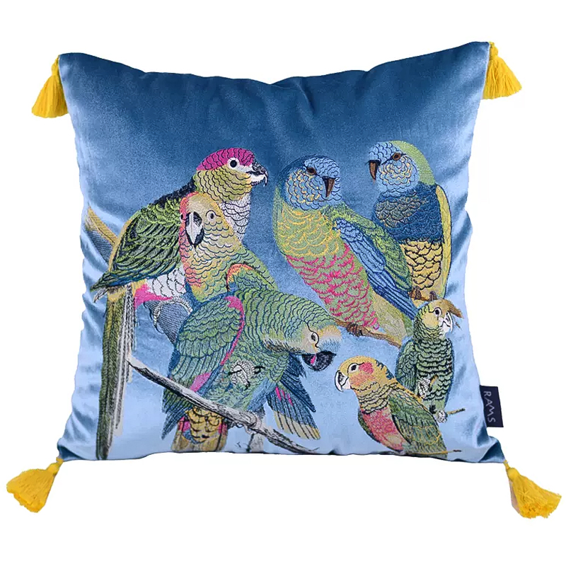 Декоративная подушка с вышивкой Embroidery Parrots Pillow Blue Голубой Мульти Декоративная подушка с вышивкой Embroidery Parrots Pillow Blue Голубой Мульти в Твери | Loft Concept