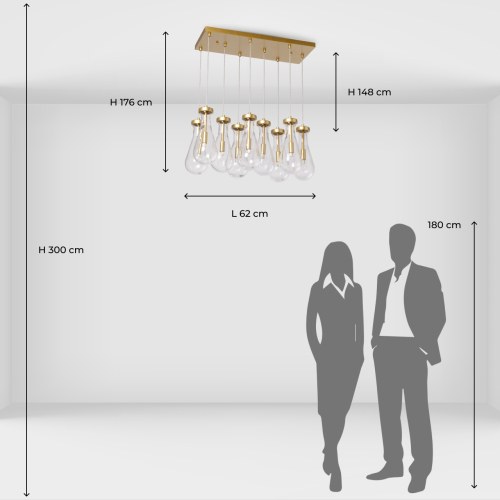 Люстра с 9-ю прозрачными стеклянными плафонами в форме капли Lucid Rain  в Твери