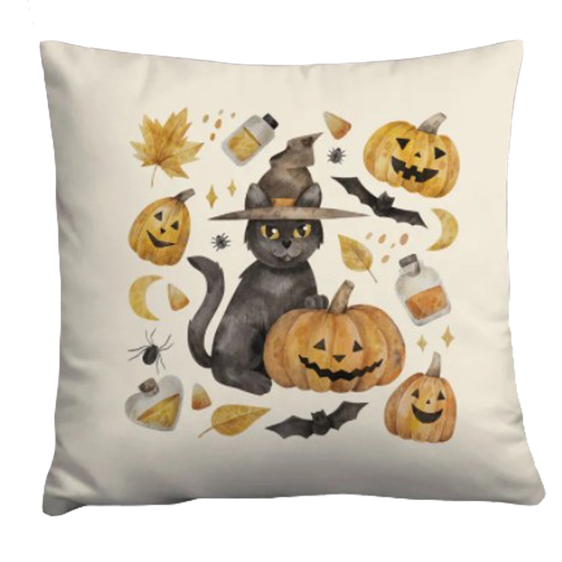 Подушка Halloween Pumpkin Cat Белый Оранжевый Серый Подушка Halloween Pumpkin Cat Белый Оранжевый Серый в Твери | Loft Concept