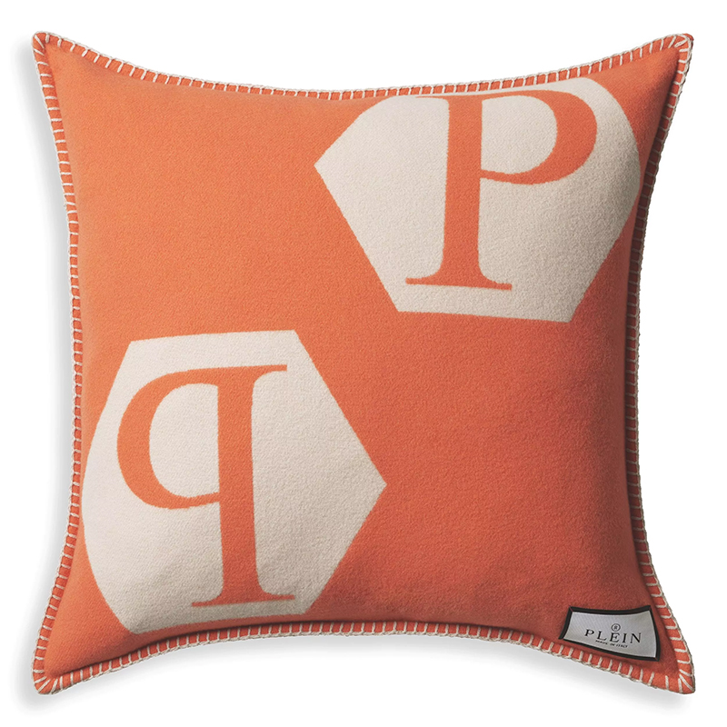 Подушка Philipp Plein Cushion Cashmere PP Logo 65 x 65 Orange Оранжевый Белый Подушка Philipp Plein Cushion Cashmere PP Logo 65 x 65 Orange Оранжевый Белый в Твери | Loft Concept