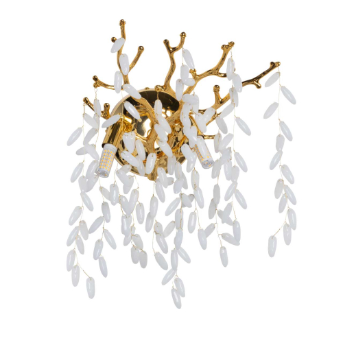 Бра золотого цвета с ветвями и белыми овальными стеклянными подвесками Droplet Chandelier Золотой Прозрачный Белый в Твери | Loft Concept 