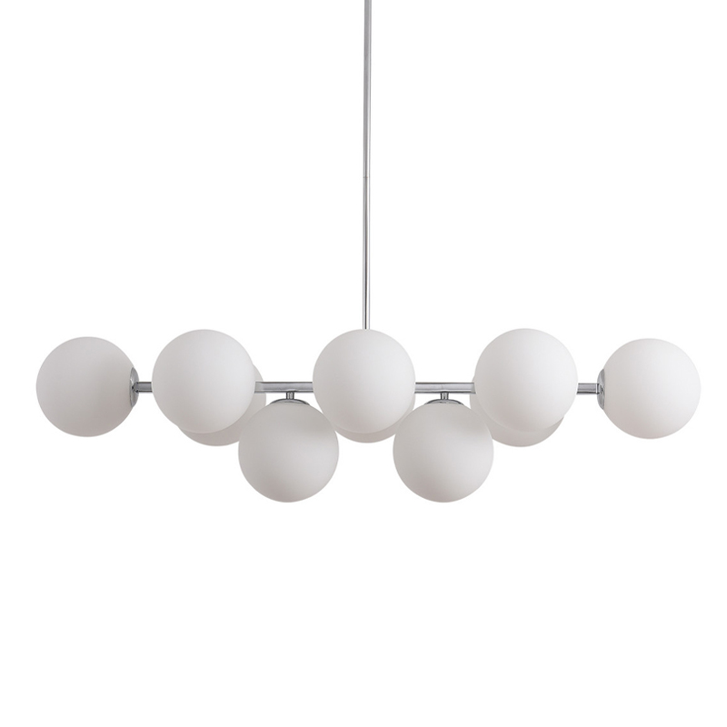Люстра на штанге с 10-ю белыми стеклянными шарообразными плафонами Bubble Chandelier Белый Бронза Хром Черный Люстра на штанге с 10-ю белыми стеклянными шарообразными плафонами Bubble Chandelier Белый Бронза Хром Черный в Твери | Loft Concept