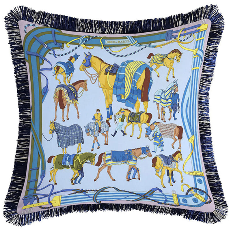 Декоративная подушка Hermes Horses Blue 131 Голубой Мульти в Твери | Loft Concept 