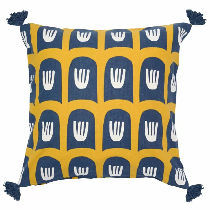 Чехол на подушку с двусторонним принтом и кисточками Ophelia Grove Синий Желтый в Твери | Loft Concept 