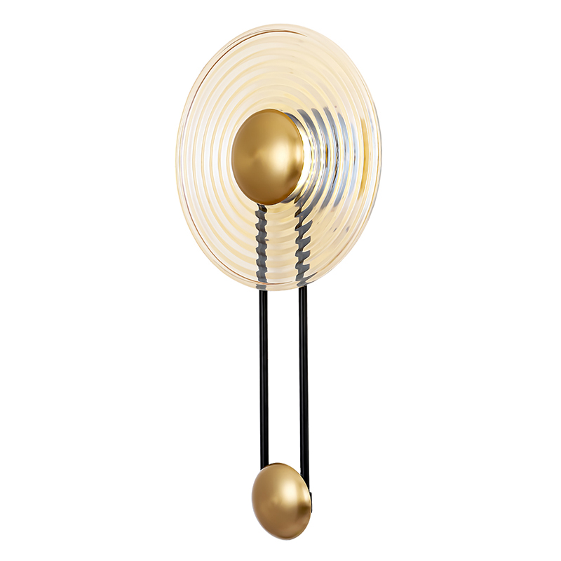 Бра с круглым рифленым плафоном янтарного цвета Savio Glass Disc Light Латунь Черный Янтарный Бра с круглым рифленым плафоном янтарного цвета Savio Glass Disc Light Латунь Черный Янтарный в Твери | Loft Concept