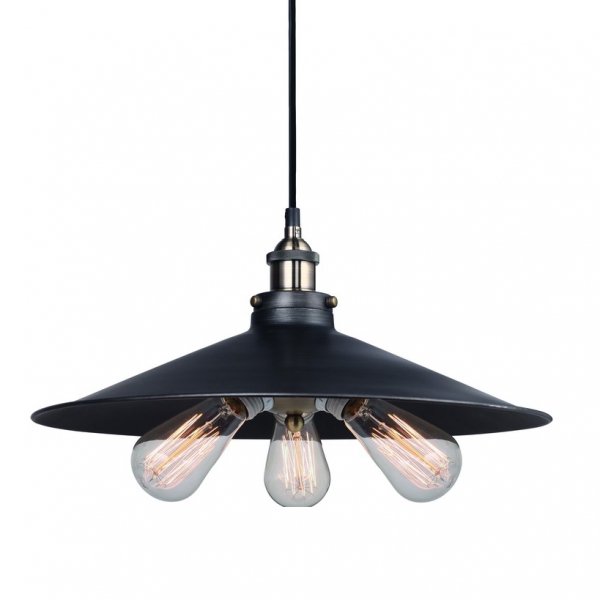 Подвесной светильник 20th C. Factory Filament Metal Triple Pendant Black Черный Подвесной светильник 20th C. Factory Filament Metal Triple Pendant Black Черный в Твери | Loft Concept