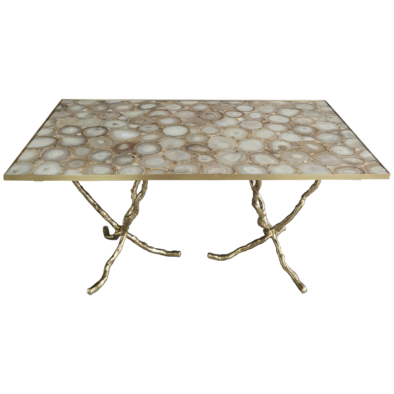 Обеденный стол Agate Design Beige Gold Dining Table Золотой Бежевый Бежево-серый в Твери | Loft Concept 