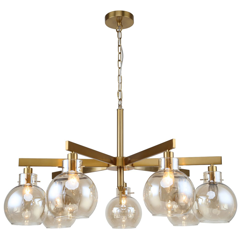 Люстра с плафонами коньячного цвета Carmella Globe Brass Латунь Коньяк Люстра с плафонами коньячного цвета Carmella Globe Brass Латунь Коньяк в Твери | Loft Concept