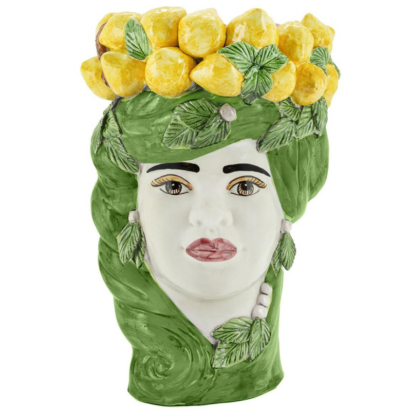 Ваза Vase Lemon Head Lady Green Зеленый Желтый Белый Ваза Vase Lemon Head Lady Green Зеленый Желтый Белый в Твери | Loft Concept