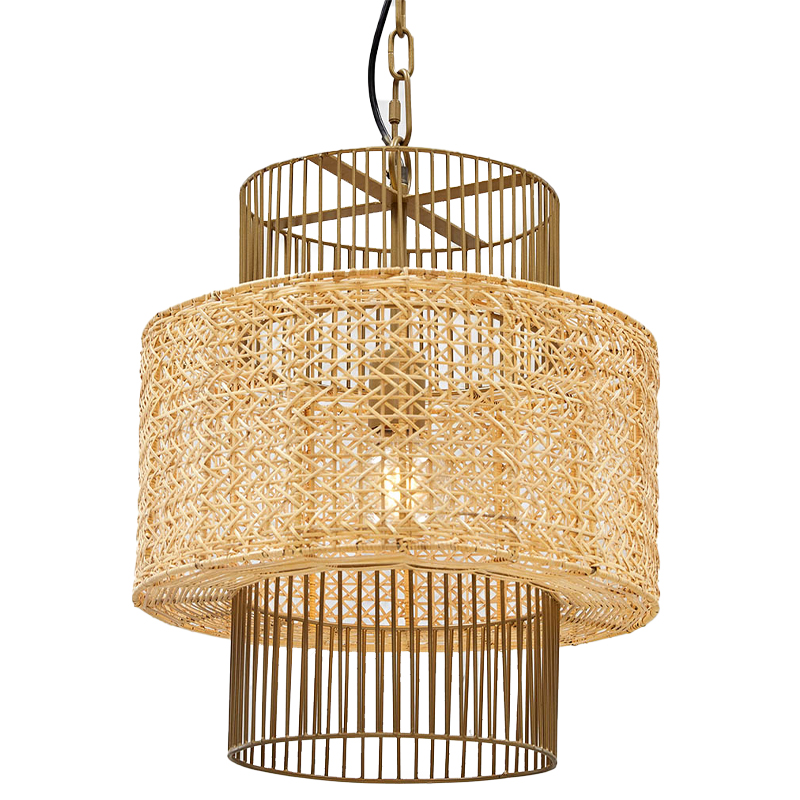 Люстра с плафоном из ротанга Raquel Wicker Chandelier Древесина Золотой Люстра с плафоном из ротанга Raquel Wicker Chandelier Древесина Золотой в Твери | Loft Concept