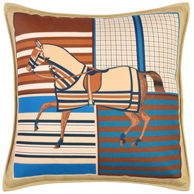 Декоративная подушка Hermes Horse 43 Бежевый Коричневый Синий Мульти Декоративная подушка Hermes Horse 43 Бежевый Коричневый Синий Мульти в Твери | Loft Concept