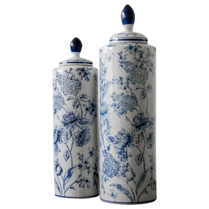 Вазы blue and white ornament Комплект из 2-х Синий Белый Вазы blue and white ornament Комплект из 2-х Синий Белый в Твери | Loft Concept