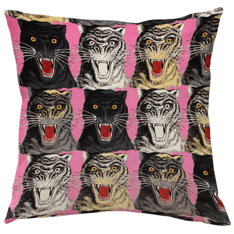 Декоративная подушка Стиль Gucci Panthers Pink Мульти Розовый Декоративная подушка Стиль Gucci Panthers Pink Мульти Розовый в Твери | Loft Concept