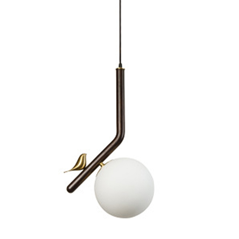 Подвесной светильник с птичкой Bird Wood Hanging Lamp Белое матовое стекло Коричневый Латунь Подвесной светильник с птичкой Bird Wood Hanging Lamp Белое матовое стекло Коричневый Латунь в Твери | Loft Concept