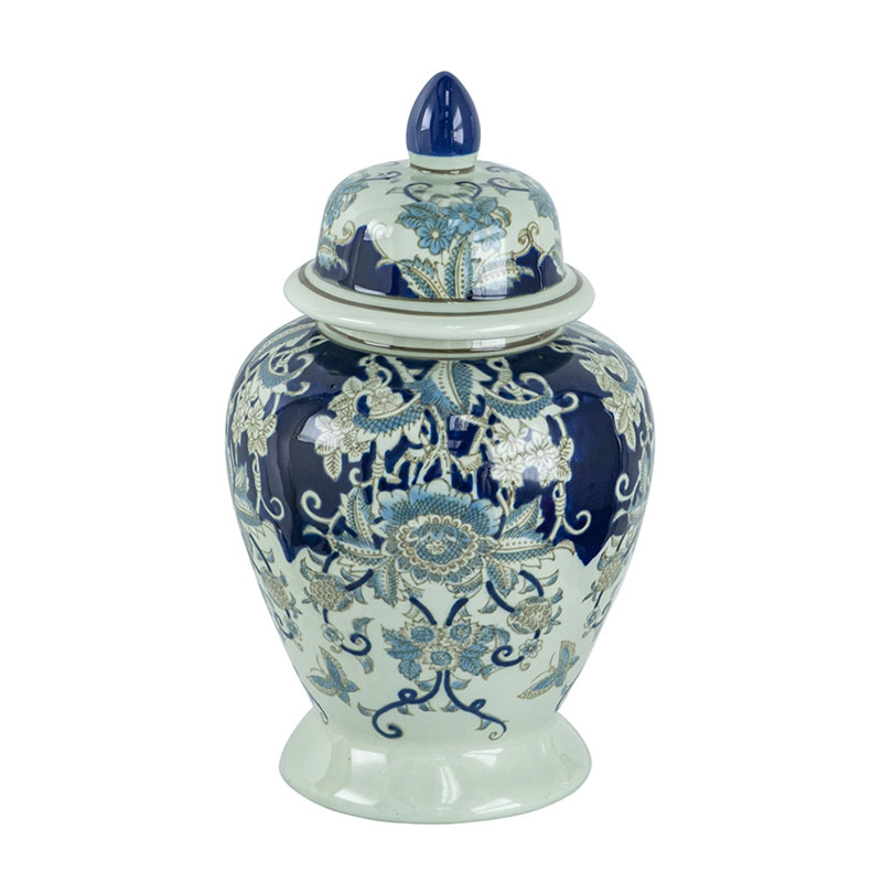 Ваза с крышкой Blue & White Ornament Vase 42 Белый Синий Ваза с крышкой Blue & White Ornament Vase 42 Белый Синий в Твери | Loft Concept