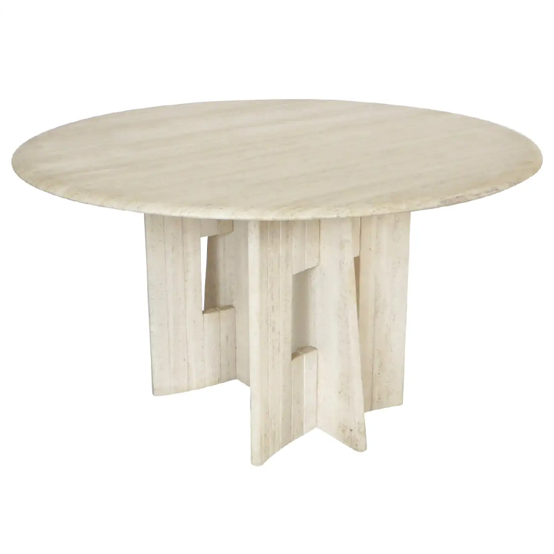 Обеденный стол Travertine Marble Dining Table Round with Sculptural Architectural Base Бежевый Обеденный стол Travertine Marble Dining Table Round with Sculptural Architectural Base Бежевый в Твери | Loft Concept