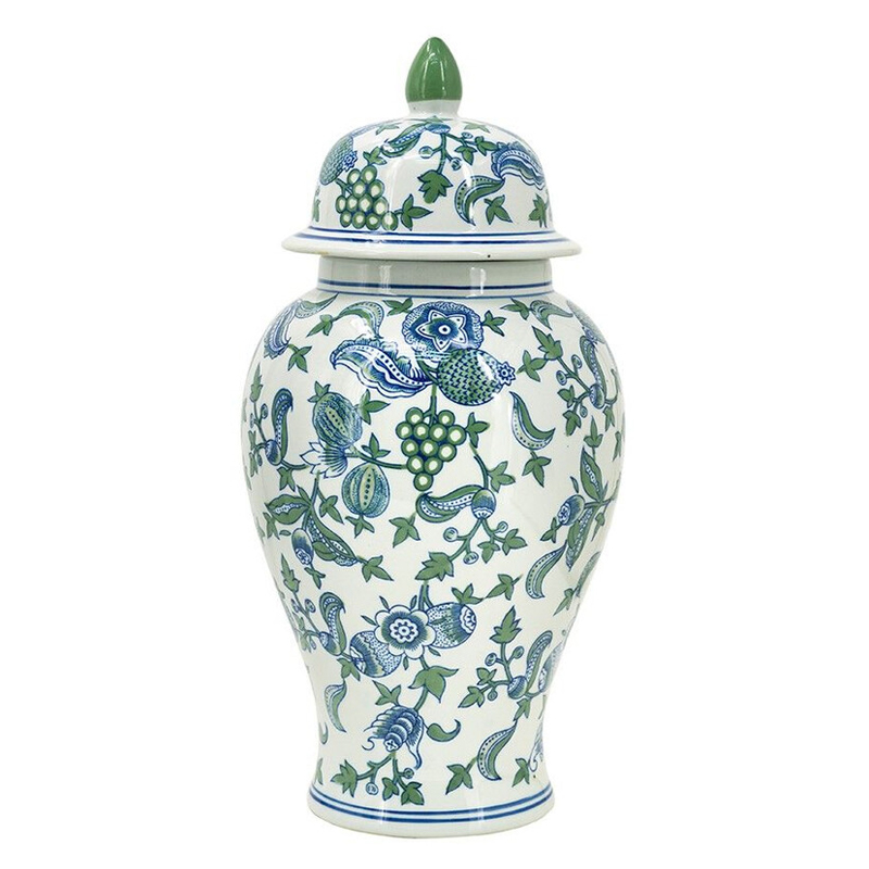 Ваза с крышкой и зелено-голубым рисунком на белом фоне 51 см Blue & White Ornament Белый Синий Ваза с крышкой и зелено-голубым рисунком на белом фоне 51 см Blue & White Ornament Белый Синий в Твери | Loft Concept