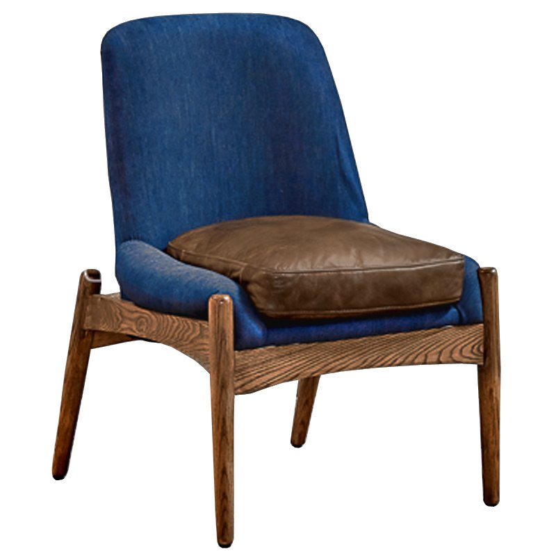 Кресло NAXOS CHAIR BLUE Leather and linen Синий Дерево Табак Кресло NAXOS CHAIR BLUE Leather and linen Синий Дерево Табак в Твери | Loft Concept