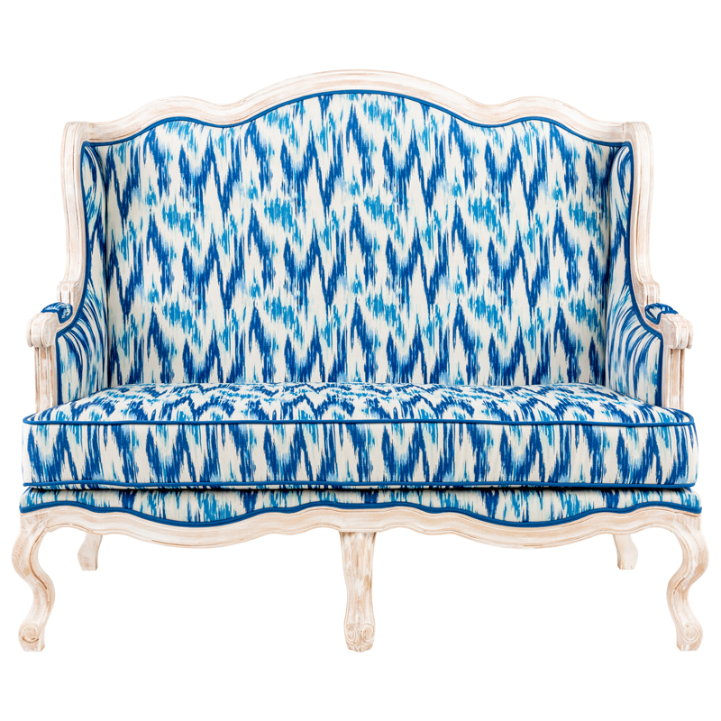 Двухместный диван с голубым узором Ikat Pattern Белый Голубой Двухместный диван с голубым узором Ikat Pattern Белый Голубой в Твери | Loft Concept