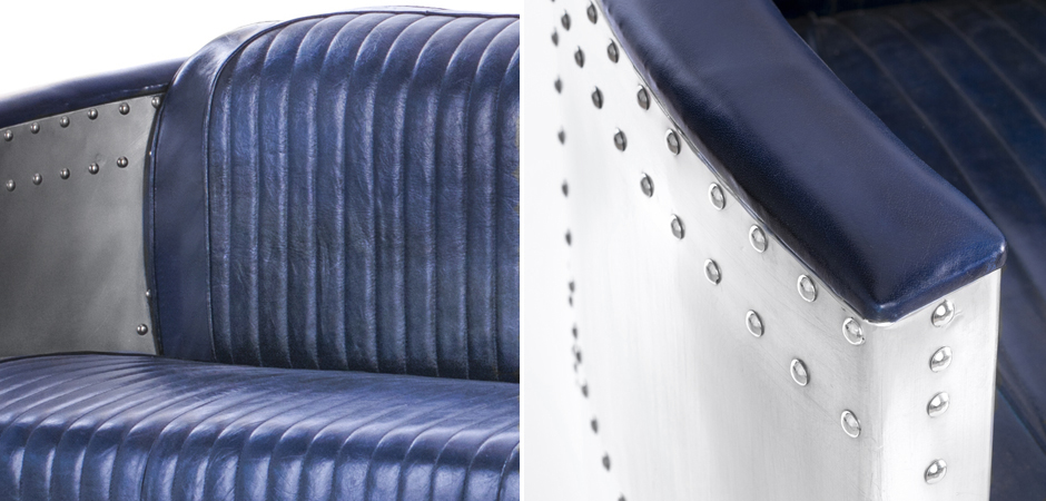 Диван Авиатор Sofa 2 seat синяя кожа Диван Авиатор Sofa 2 seat синяя кожа - Loft-Concept в Твери