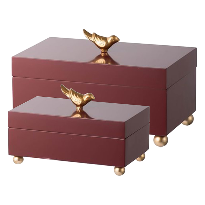 Комплект шкатулок Red Box Golden Birds Бургундский красный Золотой Комплект шкатулок Red Box Golden Birds Бургундский красный Золотой в Твери | Loft Concept