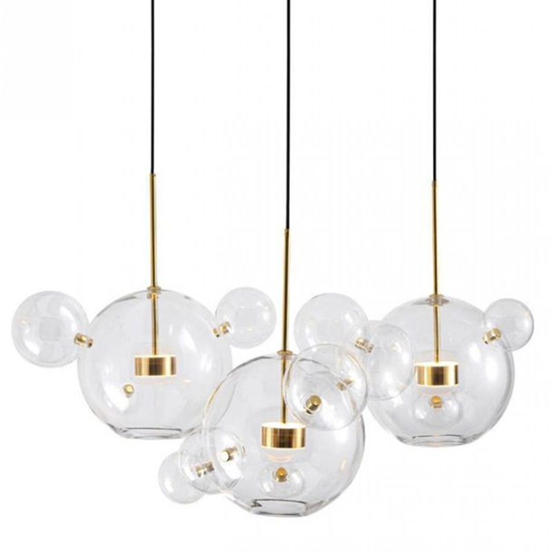 Светодиодный светильник Giopato & Coombes Bubble Chandelier Linear Circle 3 плафона Белый Золотой Прозрачное Стекло Светодиодный светильник Giopato & Coombes Bubble Chandelier Linear Circle 3 плафона Белый Золотой Прозрачное Стекло в Твери | Loft Concept