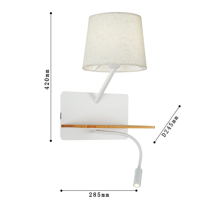 Бра с абажуром и гибким спотом Trumpet Wall White USB в Твери