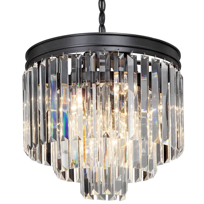 Люстра ODEON CLEAR GLASS 3-TIER  Black Прозрачное стекло D 36 Черный в Твери | Loft Concept 