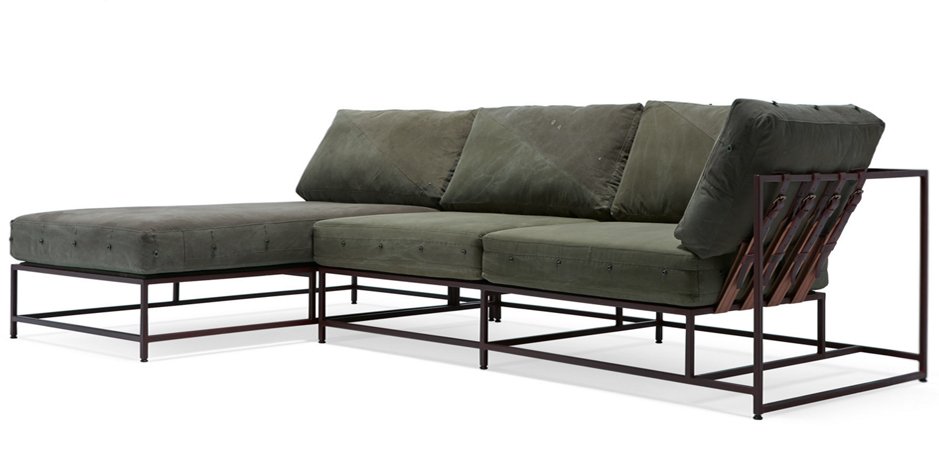 Угловой диван Olive Military Fabric Sectional sofa  - фото №3