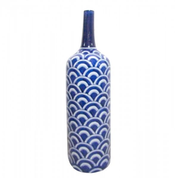 Ваза-бутылка blue & white ornament Scales Белый Синий Ваза-бутылка blue & white ornament Scales Белый Синий в Твери | Loft Concept