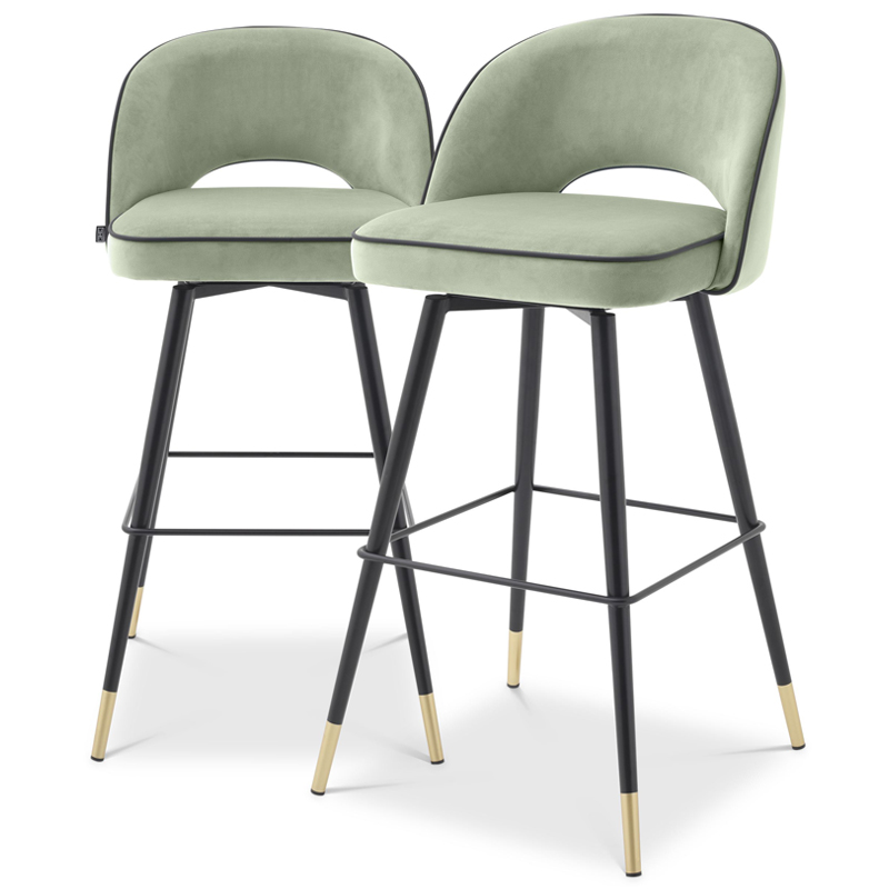 Комплект барных стульев Eichholtz Bar Stool Cliff set of 2 pistache green Черный Латунь Зеленый шалфей Комплект барных стульев Eichholtz Bar Stool Cliff set of 2 pistache green Черный Латунь Зеленый шалфей в Твери | Loft Concept