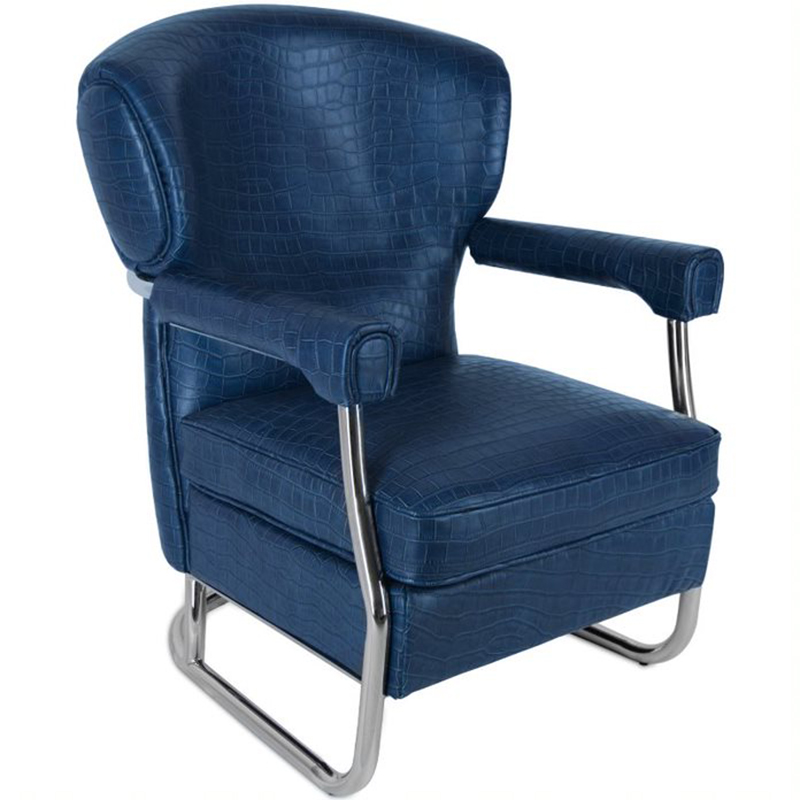 Кресло Eggert Armchair blue leather Синий Хром Кресло Eggert Armchair blue leather Синий Хром в Твери | Loft Concept