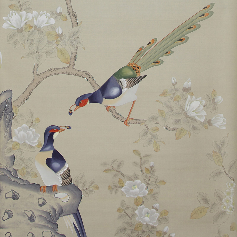 Обои ручная роспись Japanese Garden Special Colourway on Faint Gold metallic silk Обои ручная роспись Japanese Garden Special Colourway on Faint Gold metallic silk в Твери | Loft Concept