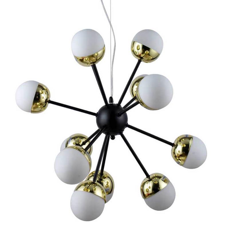 Люстра Sputnik White and Gold Globe Chandelier 12 Черный Золотой Белый в Твери | Loft Concept 