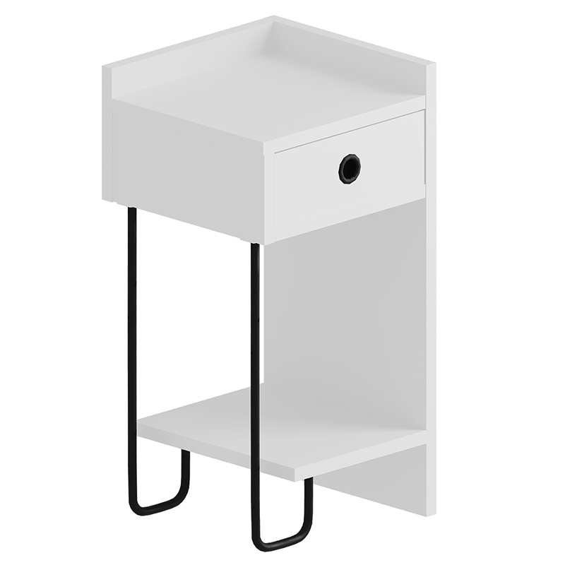 Прикроватная тумба белого цвета с ящиком и открытой полкой SIRIUS NIGHTSTAND RIGHT MODULE WHITE Белый Черный Прикроватная тумба белого цвета с ящиком и открытой полкой SIRIUS NIGHTSTAND RIGHT MODULE WHITE Белый Черный в Твери | Loft Concept