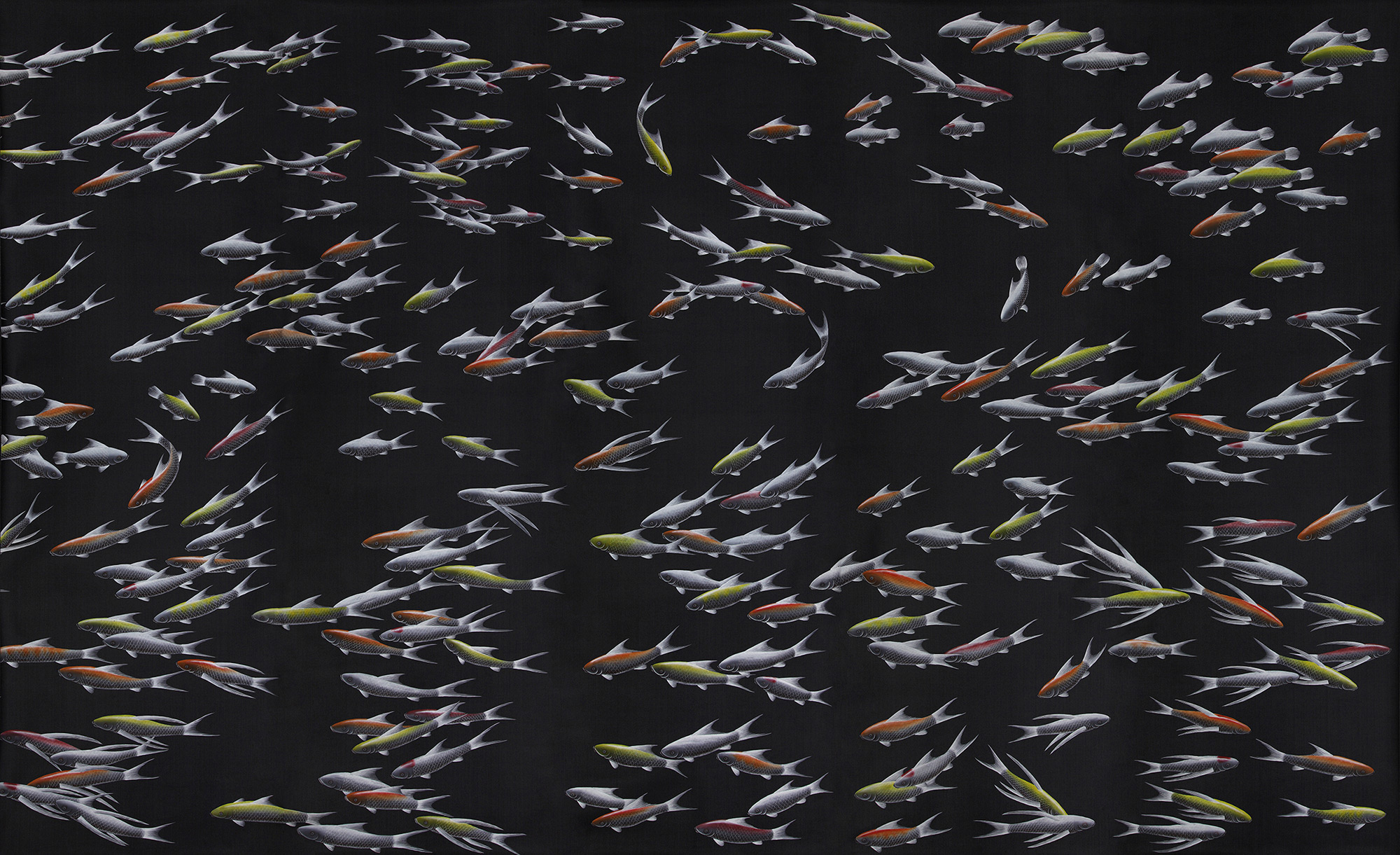 Обои ручная роспись Fishes Koi on Pitch dyed silk Обои ручная роспись Fishes Koi on Pitch dyed silk - постер Loft-Concept в Твери