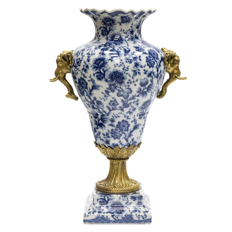 Ваза Bronze Elephant Heads Vase Бронза Белый Синий в Твери | Loft Concept 