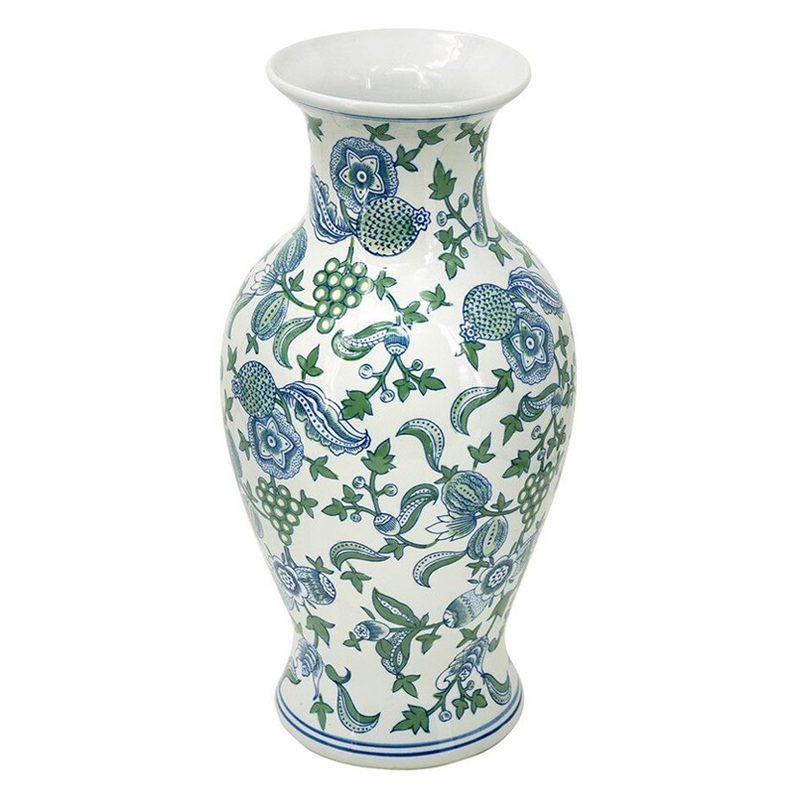 Ваза с зелено-голубым цветочным узором на белом фоне 47 см Blue & White Ornament Белый Синий Зеленый Ваза с зелено-голубым цветочным узором на белом фоне 47 см Blue & White Ornament Белый Синий Зеленый в Твери | Loft Concept