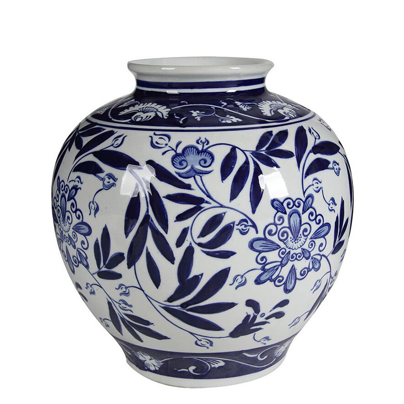 Ваза округлой формы с бело-синим цветочным орнаментом Blue & White Ornament Белый Синий Ваза округлой формы с бело-синим цветочным орнаментом Blue & White Ornament Белый Синий в Твери | Loft Concept