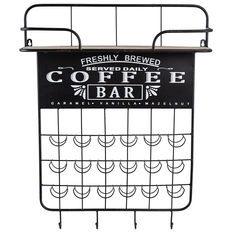 Настенная полка с крючками Coffee Bar Черный Бежевый Белый Настенная полка с крючками Coffee Bar Черный Бежевый Белый в Твери | Loft Concept