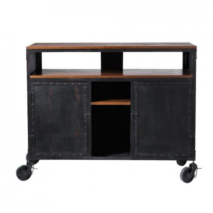 Комод в стиле Индастриал на колёсах Industrial Bar Oak Chest Черный Комод в стиле Индастриал на колёсах Industrial Bar Oak Chest Черный в Твери | Loft Concept
