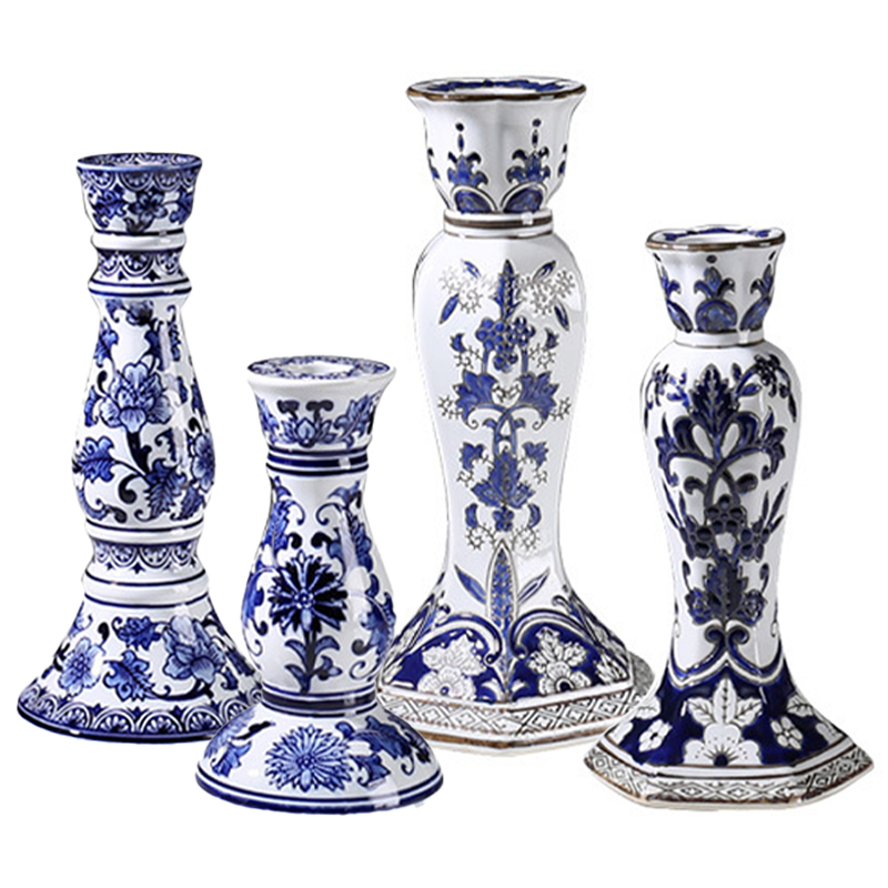 Подсвечник BLUE & WHITE ORNAMENT Candlestick Белый Синий Подсвечник BLUE & WHITE ORNAMENT Candlestick Белый Синий в Твери | Loft Concept