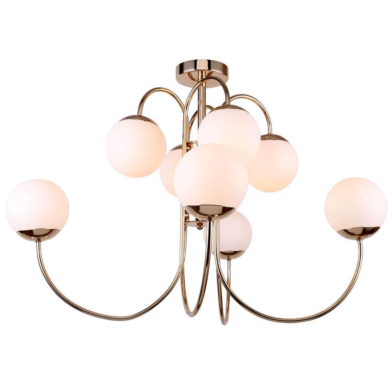Люстра Gooseneck Pelle Chandelier 8 lamp Белое матовое стекло Глянцевое золото Люстра Gooseneck Pelle Chandelier 8 lamp Белое матовое стекло Глянцевое золото в Твери | Loft Concept