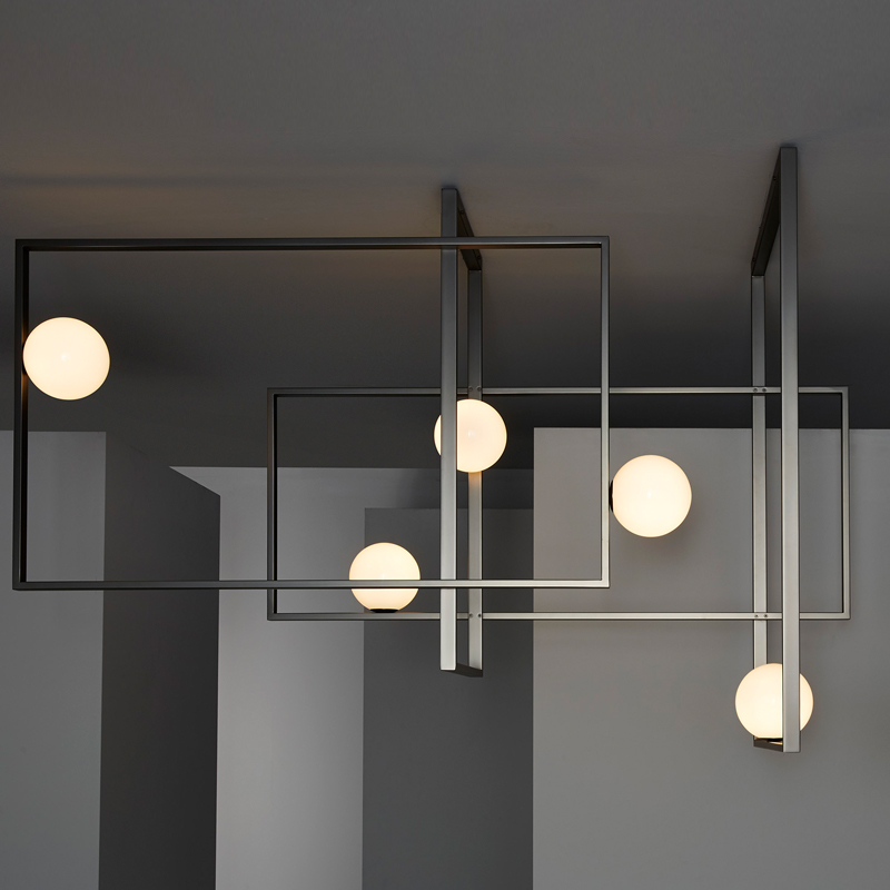 Люстра Mondrian Glass Venicem Ceiling Lamp graphite Белое матовое стекло Графит сатин Люстра Mondrian Glass Venicem Ceiling Lamp graphite Белое матовое стекло Графит сатин в Твери | Loft Concept