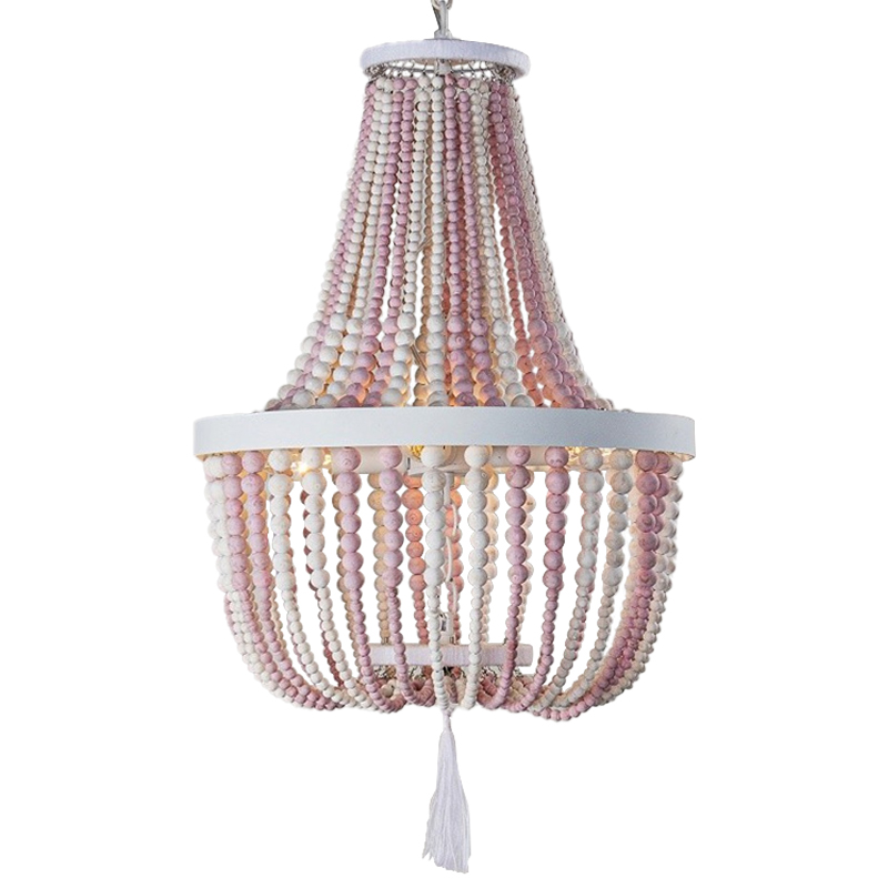 Люстра каплевидной формы украшенная круглыми бусинами розовая Wooden Pink Chandelier Белый Розовый Люстра каплевидной формы украшенная круглыми бусинами розовая Wooden Pink Chandelier Белый Розовый в Твери | Loft Concept