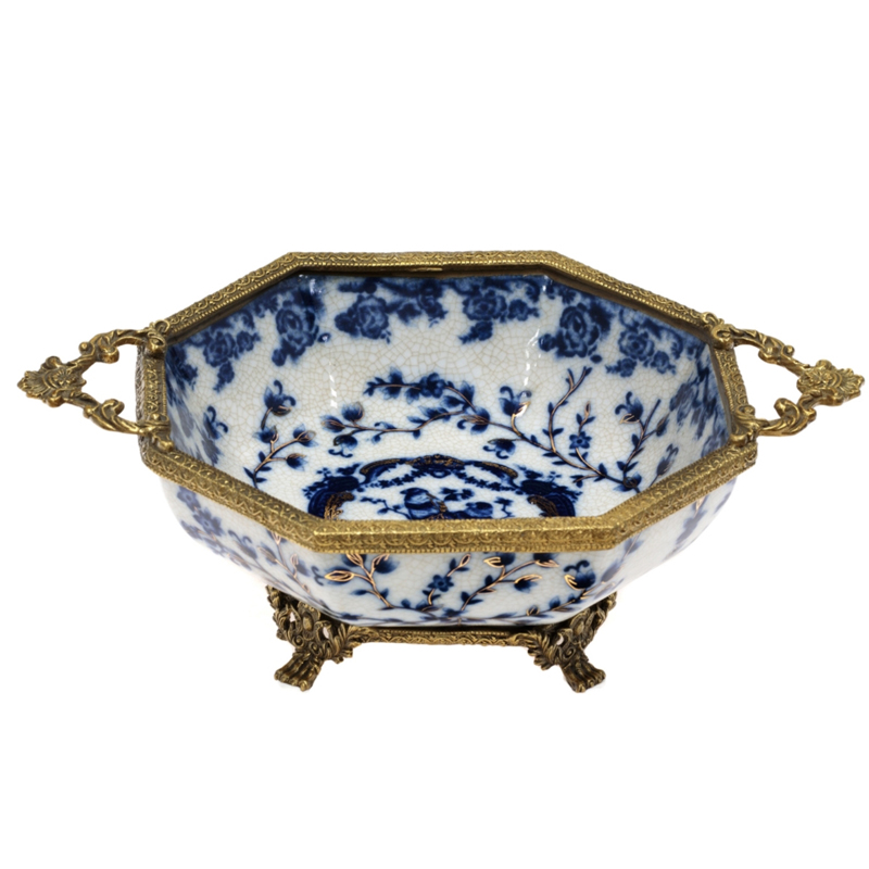 Чаша Bronze Edging Bowl Синий Белый Бронза Чаша Bronze Edging Bowl Синий Белый Бронза в Твери | Loft Concept